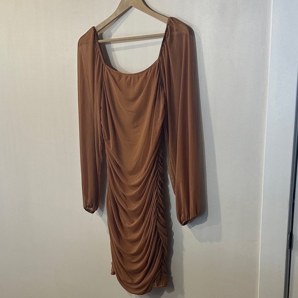 Elegant Brown Ruched Dress